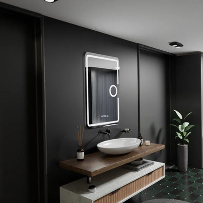 Oglinda LED Rectangulara, 50x70cm, Premium Eclat MotionGlow Marcello, Sistem Dezaburire, Ceas &amp; Termometru, Lupa Cosmetica, Dimabila