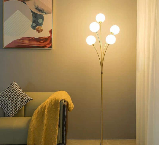 Lampadar Auriu Thessaly 5 Globuri Albe 5xG9