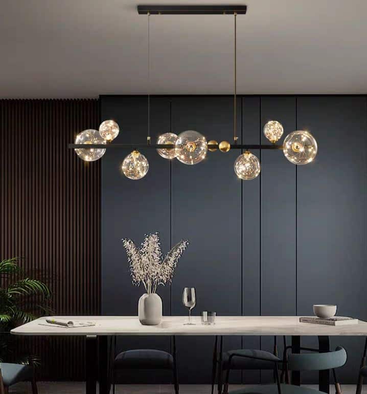 Lustra LED Neagra Evade cu 8 Globuri Transparente 56W 1100×H1000mm