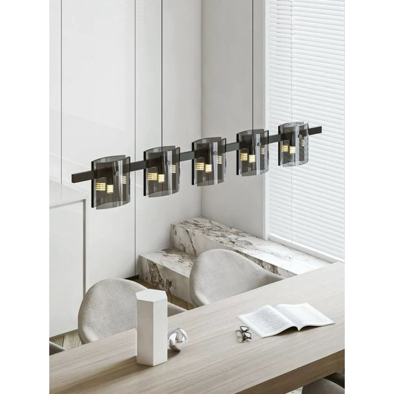 Lustra LED Moderna din Sticla, 120 cm Negru Auriu G9 X 5