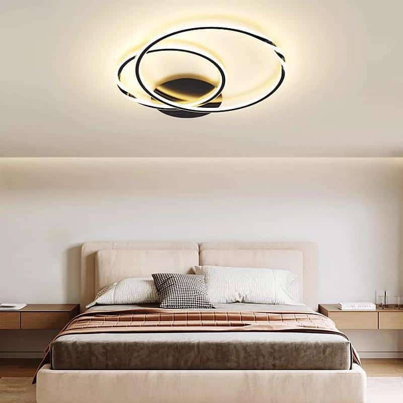 Lustra Led Eleganta, 2 Cercuri, Neagra, Telecomanda