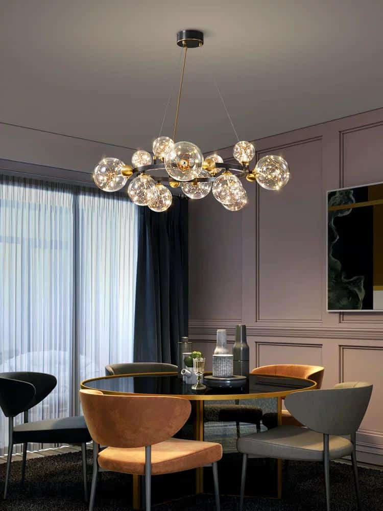 Lustra LED Olwen 12 Globuri Transparente 80W, 850mm