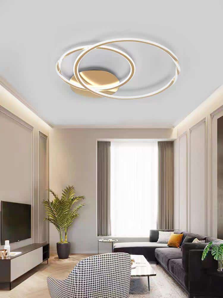 Lustra Led Eleganta, 2 Cercuri, Aurie, Telecomanda