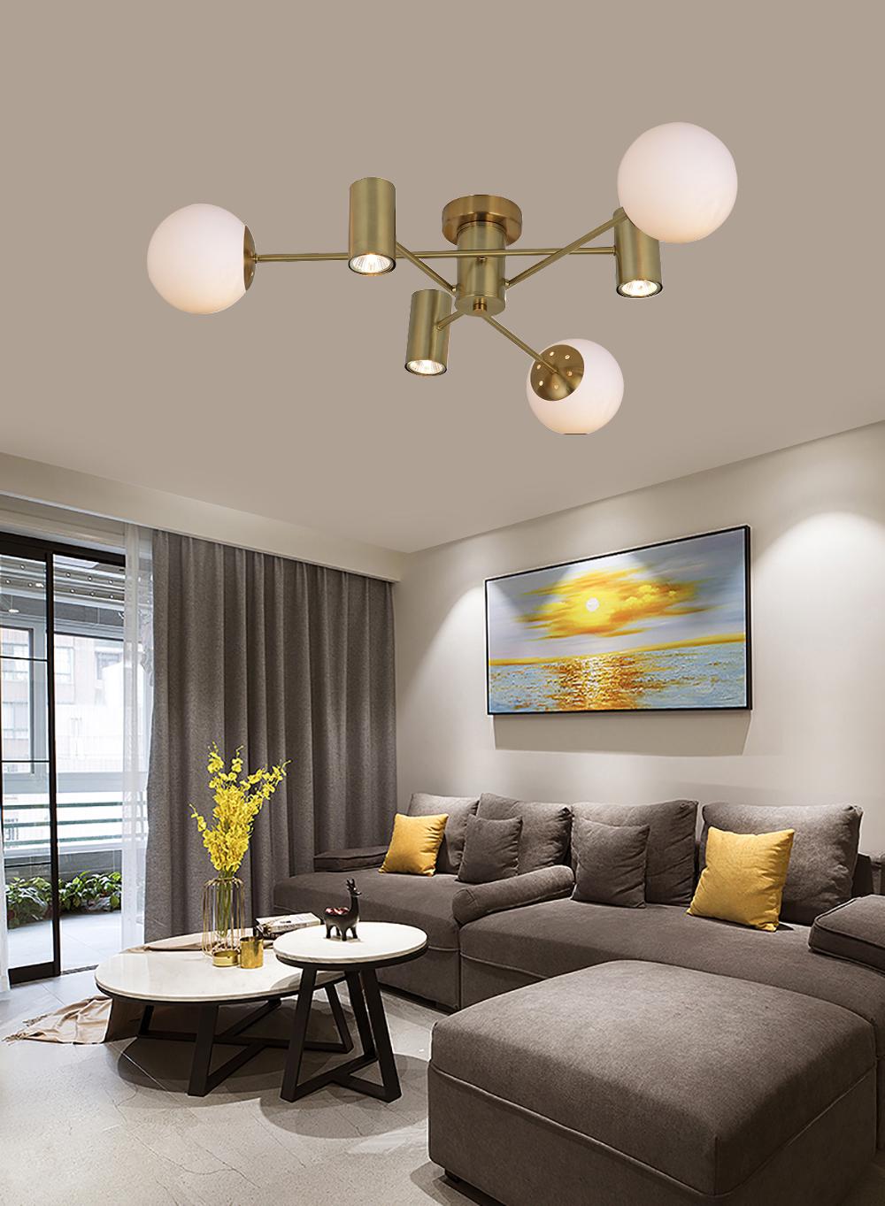 Lustra Aurie Fiore 3 Globuri Albe si Spoturi