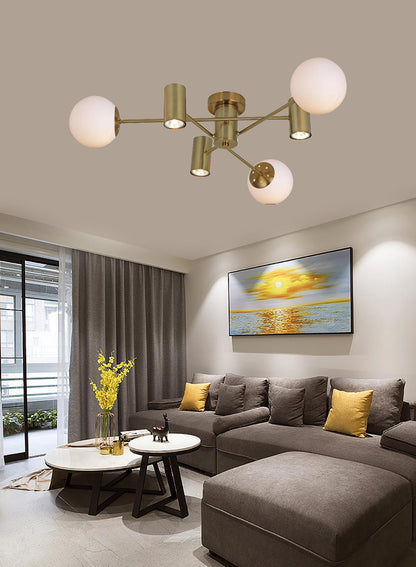 Lustra Aurie Fiore 3 Globuri Albe si Spoturi