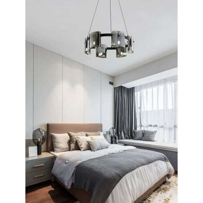 Lustra LED Moderna 60 cm Black Glass G9 X 6
