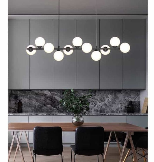 Lustra Neagra cu 11 Globuri Albe Mat G9