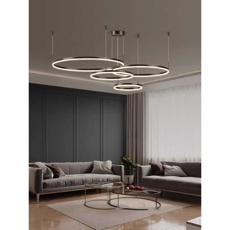 Lustra Led Neagra Pilar 4 Cercuri 60cm+50cm+40cm+30cm D1300 204W