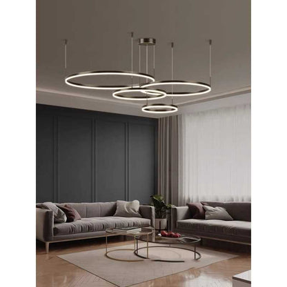 Lustra Led Neagra Pilar 4 Cercuri 60cm+50cm+40cm+30cm D1300 204W