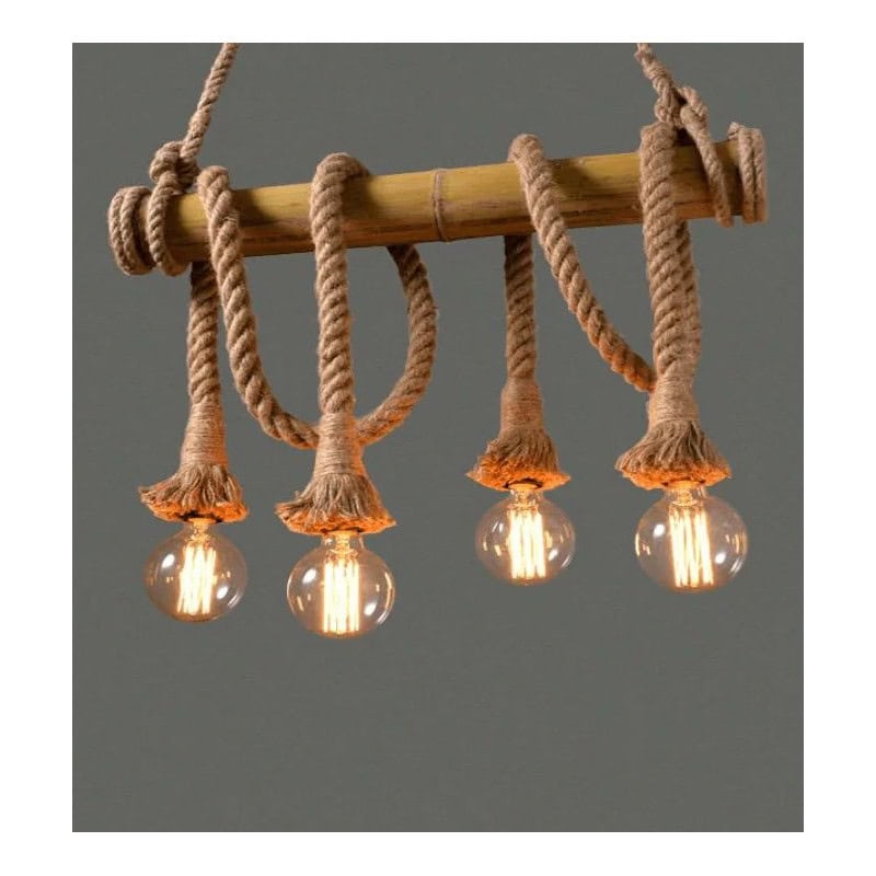 Lustra Rustica cu Sfoara, Barbeque 4 Becuri 60W Maxim/Bec