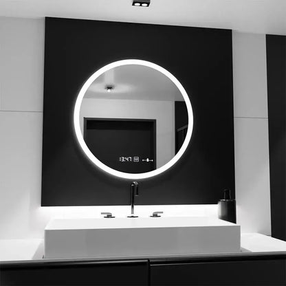 Oglinda LED Rotunda, 70cm, Premium Elysee MotionGlow Marcello, Sistem Dezaburire, Ceas &amp; Termometru, Dimabila