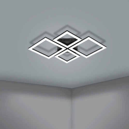 Lustra LED Greta Neagra Patrate Telecomanda Wifi 64cm