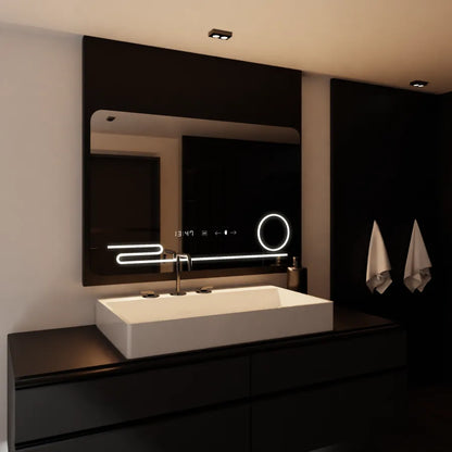 Oglinda LED Rectangulara, 120x80cm, Premium Harmonie MotionGlow Marcello, Sistem Dezaburire, Ceas &amp; Termometru, Lupa Cosmetica, Dimabila