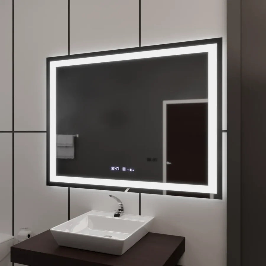 Oglinda LED Rectangulara, 100x75cm, Premium Verite MotionGlow Marcello, Sistem Dezaburire, Ceas &amp; Termometru, Dimabila