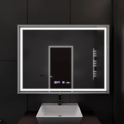 Oglinda LED Rectangulara, 120x80cm, Premium Verite Imperial Silver Motion Glow Marcello, Sistem Dezaburire, Ceas &amp; Termometru, Dimabila