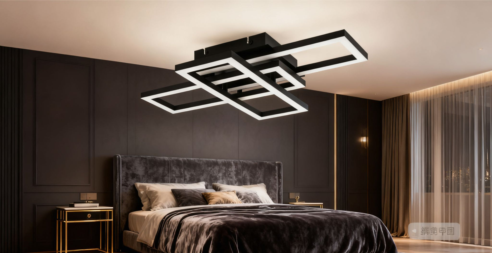 Lustra Led Neagra Norelia 3 Dreptunghiuri 50×2W Telecomanda