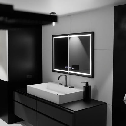 Oglinda LED Rectangulara, 120x80cm, Premium Verite Majeste Noir Motion Glow Marcello, Sistem Dezaburire, Ceas &amp; Termometru, Dimabila