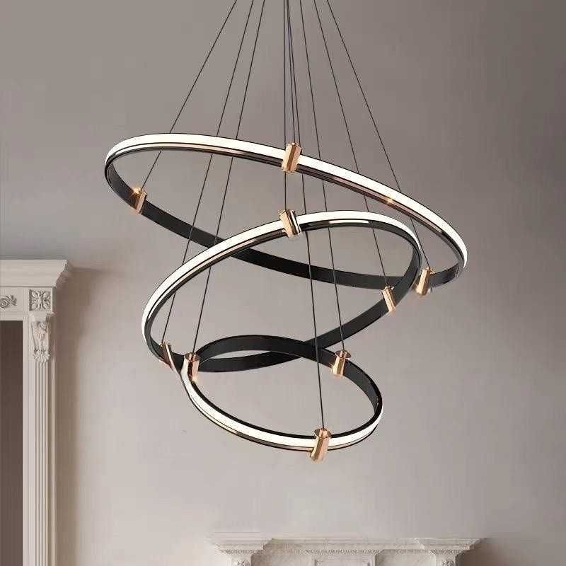 Lustra LED Neagra Alania 3 Cercuri 115W 40cm+60cm+80cm