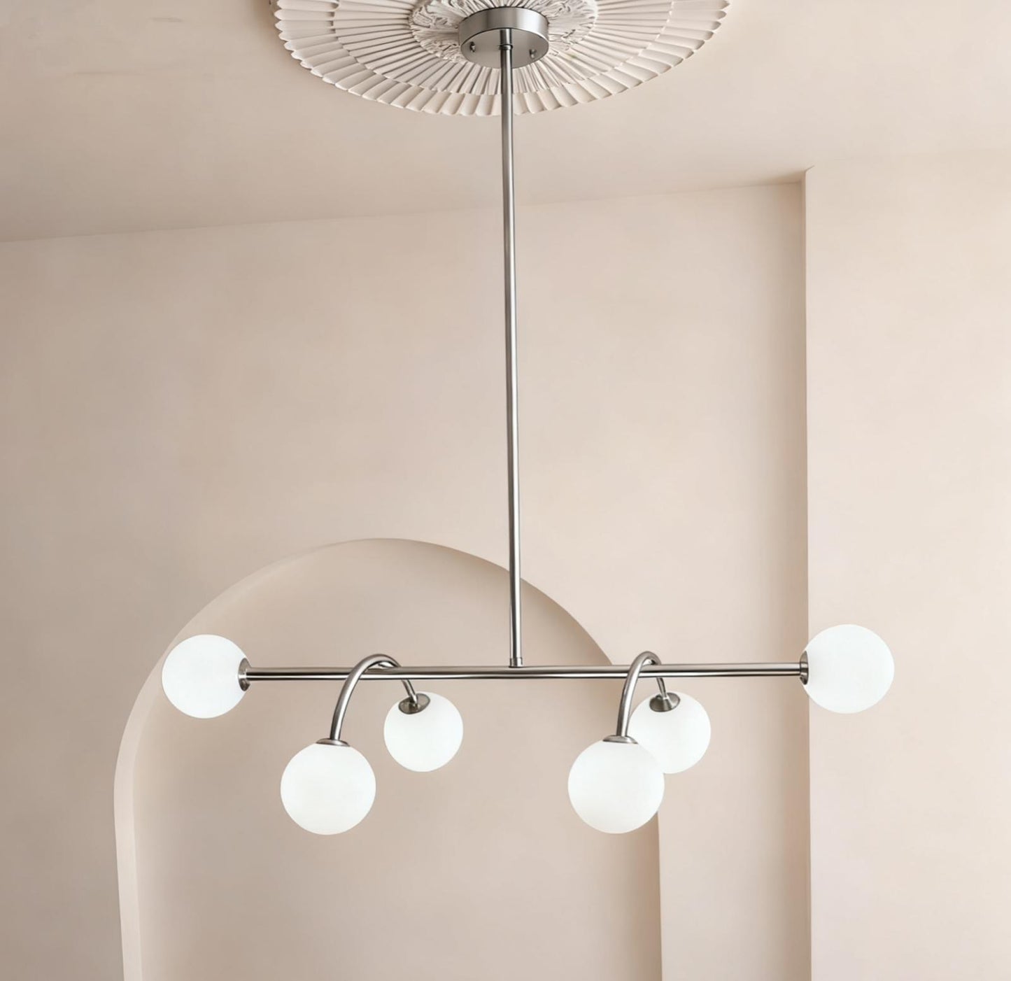 Lustra Argintie Oriante 6 Globuri Albe L1130