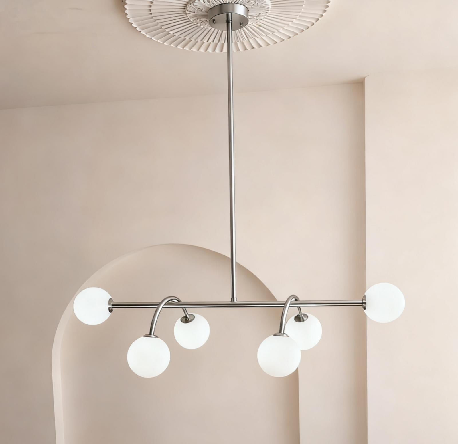 Lustra Argintie Oriante 6 Globuri Albe L1130