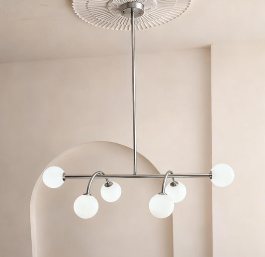 Lustra Argintie Oriante 6 Globuri Albe L1130