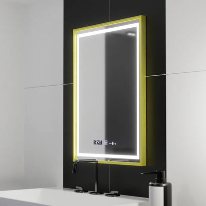 Oglinda LED Rectangulara, 50x70cm, Premium Verite Royale Gold Motion Glow Marcello, Sistem Dezaburire, Ceas &amp; Termometru, Dimabila