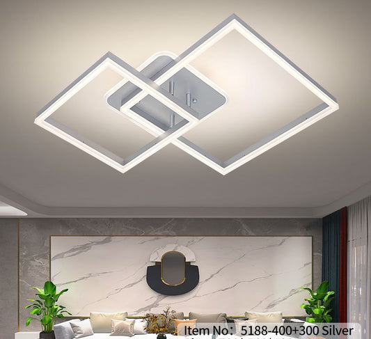 Lustra LED Argintie Cyras 160W, 2 Patrate Telecomanda