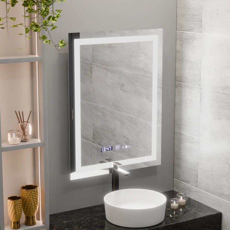 Oglinda LED Rectangulara, 60x80cm, Premium Verite MotionGlow Marcello, Sistem Dezaburire, Ceas &amp; Termometru, Dimabila