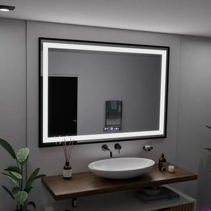 Oglinda LED Rectangulara, 100x65cm, Premium Verite Majeste Noir Motion Glow Marcello, Sistem Dezaburire, Ceas &amp; Termometru, Dimabila