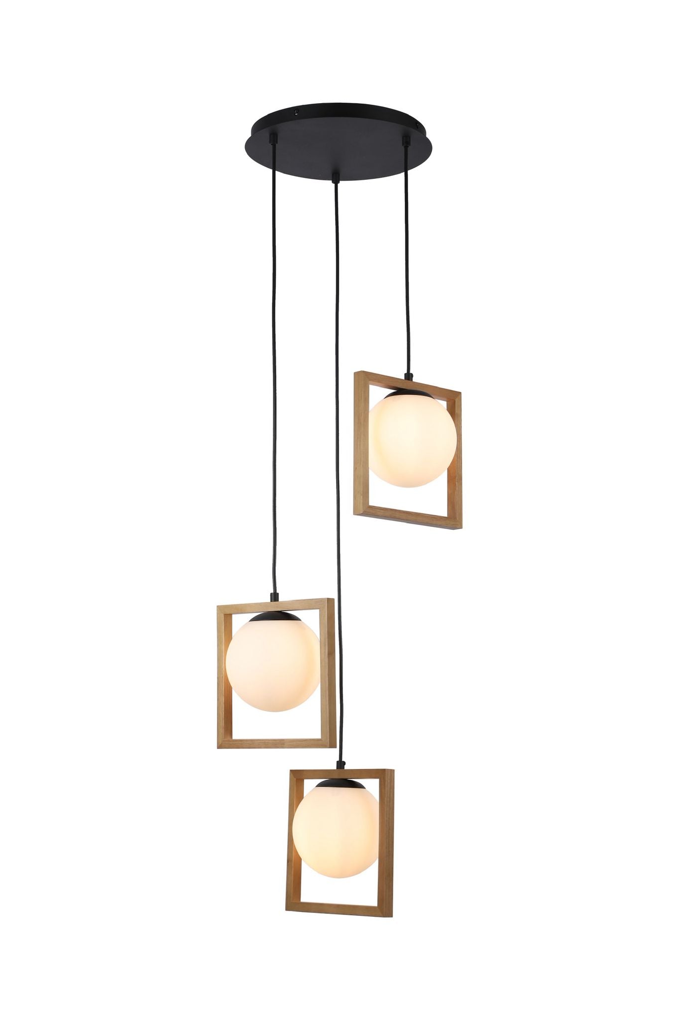 Lustra Suspendata Branwen 3 Globuri Albe Lemn D420 E14