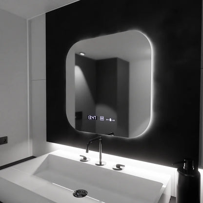 Oglinda LED Rectangulara 60x60 Premium Aura Riflesso Puro MotionGlow Marcello, Sistem Dezaburire, Termometru si Ceas, Dimabila