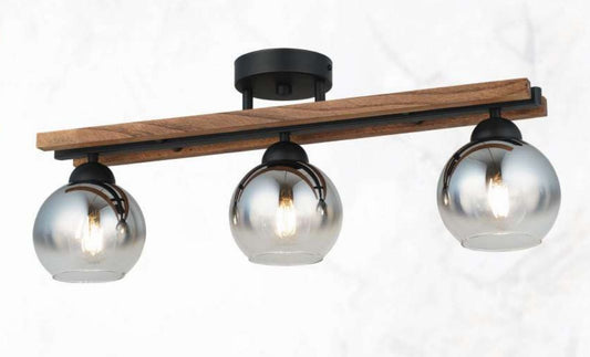 Lustra Neagra cu Lemn Solyna D720 3xE27