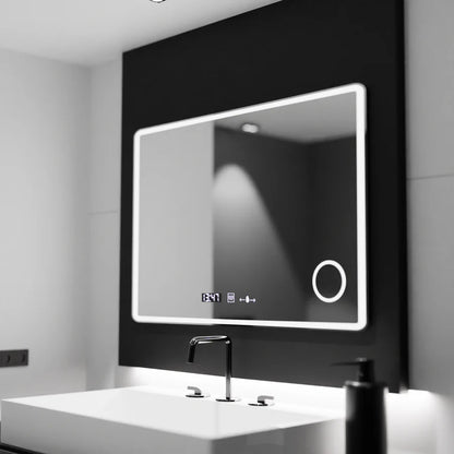 Oglinda LED Rectangulara 120x80 Premium Aura Riflesso Puro MotionGlow Marcello, Sistem Dezaburire, Termometru si Ceas, Dimabila