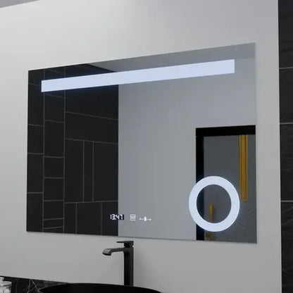 Oglinda LED Rectangulara, 100x75cm, Premium ABSOLU MotionGlow Marcello, Sistem Dezaburire, Ceas &amp; Termometru, Lupa Cosmetica, Dimabila