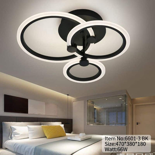 Lustra LED Neagra 3 Cercuri cu Telecomanda Wifi 2.4G