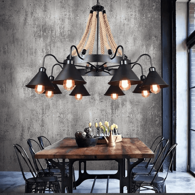 Lustra Rustica Cu Sfoara, Stil Industrial Dulie E27, Max 6 X 40W