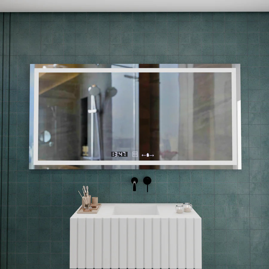 Oglinda LED Rectangulara, 120x60cm, Premium Verite MotionGlow Marcello, Sistem Dezaburire, Ceas &amp; Termometru, Dimabila