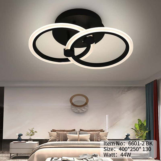 Lustra LED Neagra Nerissa 2 Cercuri, Telecomanda, 44W