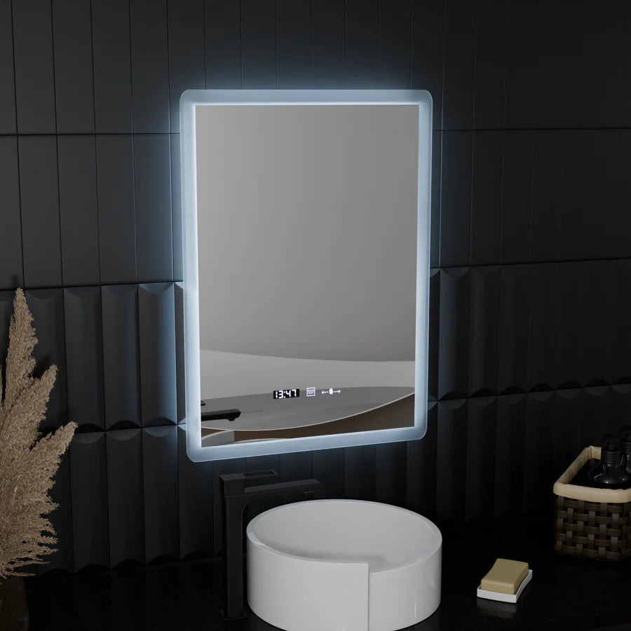 Oglinda LED Rectangulara, 50x70cm, Premium Zampa Senzor MotionGlow Marcello, Sistem Dezaburire, Ceas &amp; Termometru, Dimabila