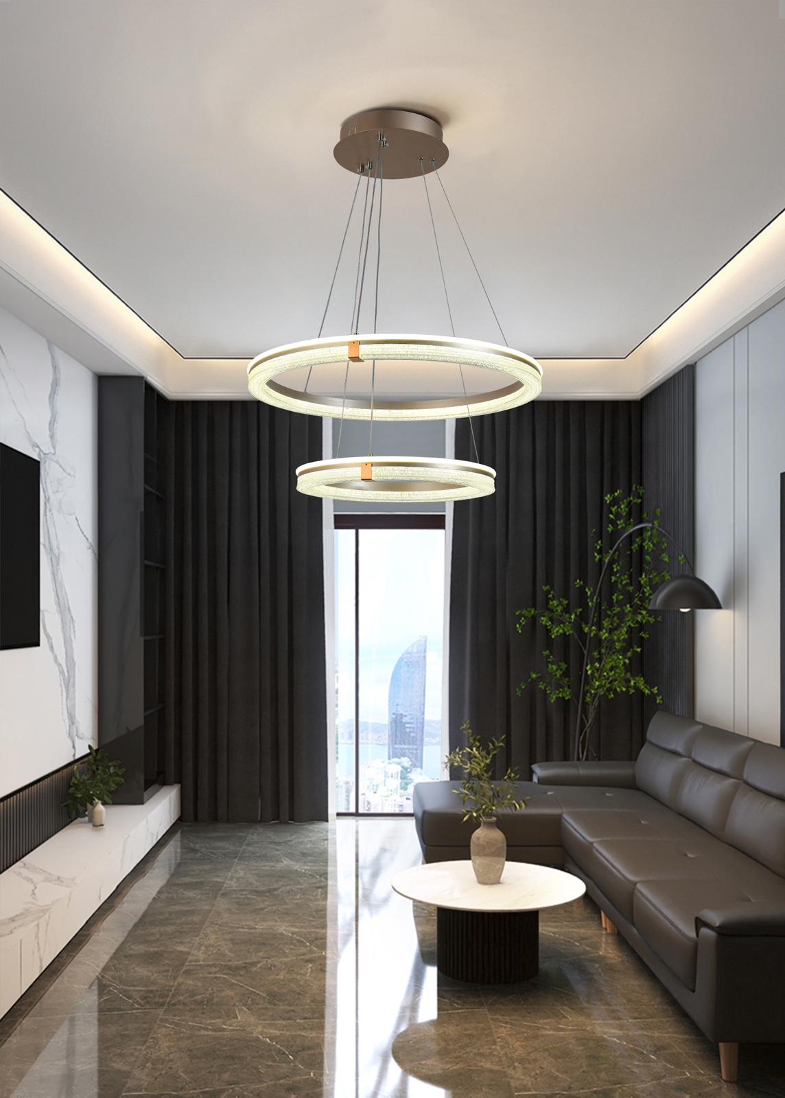 Lustra Suspendata LED Thaddeus D60CM+40CM, Telecomanda, Dimabil