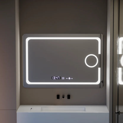 Oglinda LED Rectangulara, 110x75cm, Premium Eclat MotionGlow Marcello, Sistem Dezaburire, Ceas &amp; Termometru, Lupa Cosmetica, Dimabila