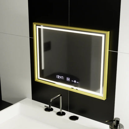 Oglinda LED Rectangulara, 80x60cm, Premium Verite Royale Gold MotionGlow Marcello, Sistem Dezaburire, Ceas &amp; Termometru, Dimabila