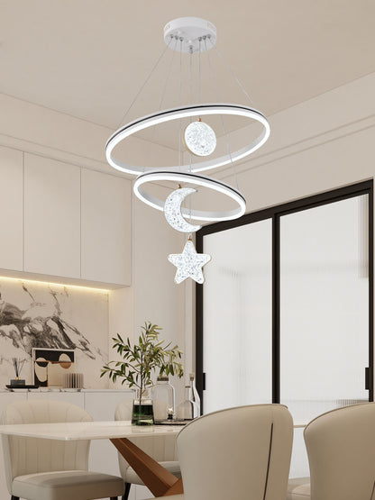 Lustra Alba Prissa 2 Cercuri Stea Luna 160w Telecomanda