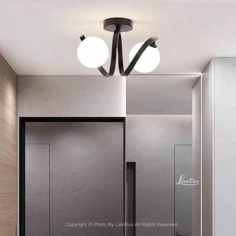 Lustra Neagra Embla 2 Globuri Albe E27