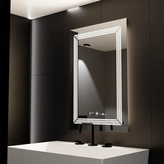Oglinda LED Rectangulara, 60x80cm, Premium Venezia Senzor MotionGlow Marcello, Sistem Dezaburire, Ceas &amp; Termometru, Dimabila