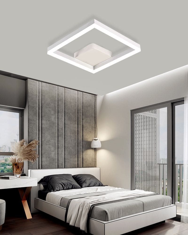 Lustra LED Moderna Patrat, Telecomanda Wifi 2.4G, Alba