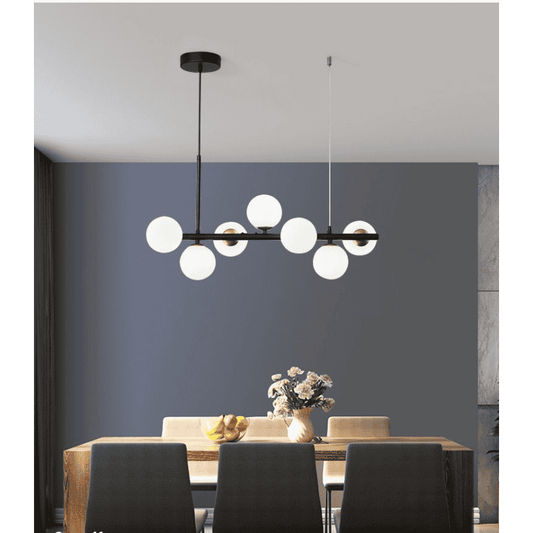 Lustra Neagra cu 7 Glob Alb Mat G9