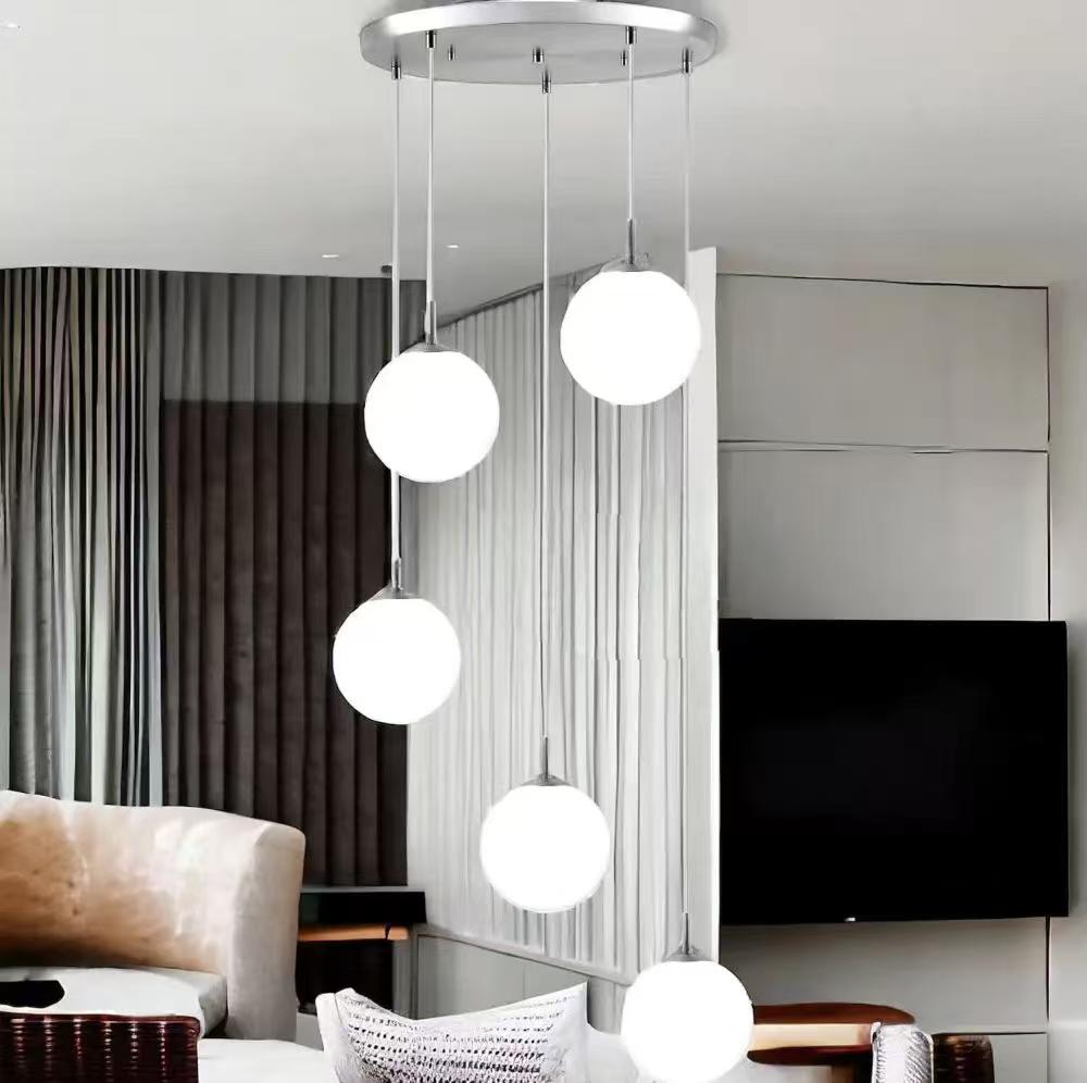 Lustra Globuri Sticla Lunaris Alb E27 x 5