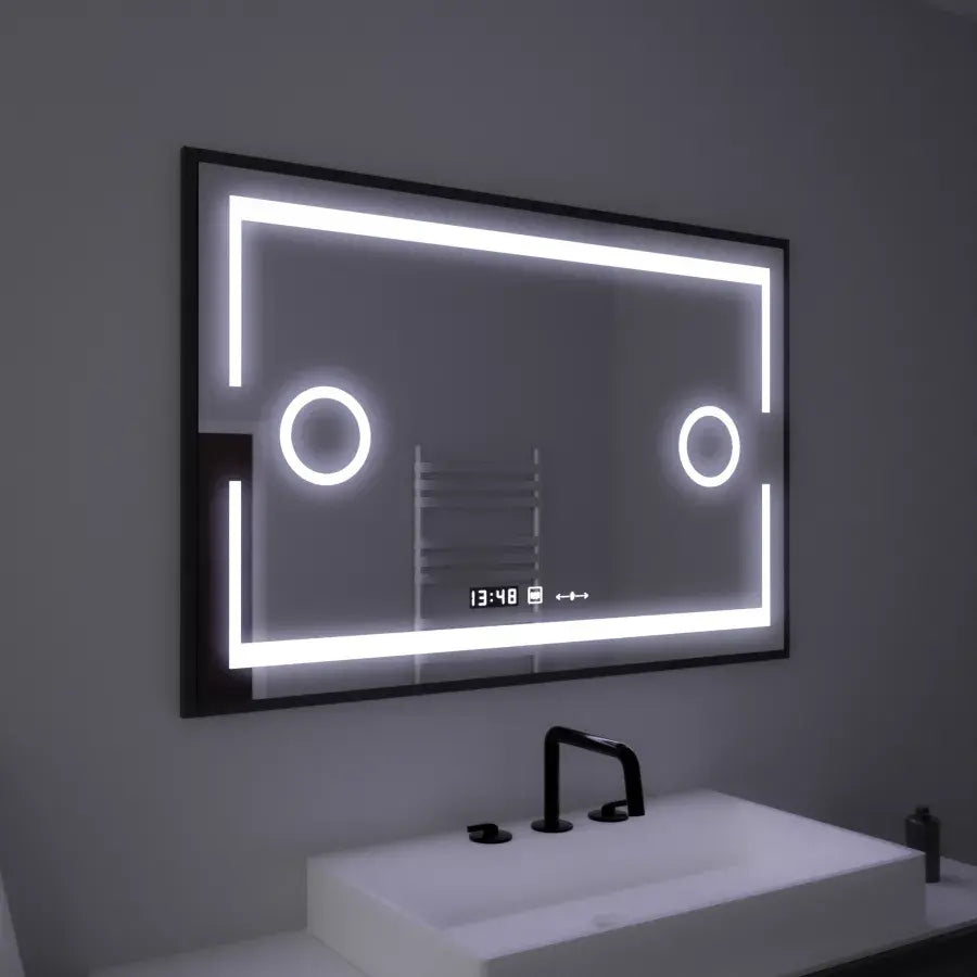 Oglinda LED Rectangulara, 120x80cm, Premium Senzor MotionGlow Marcello, Sistem Dezaburire, Ceas &amp; Termometru, Lupa Cosmetica, Dimabila