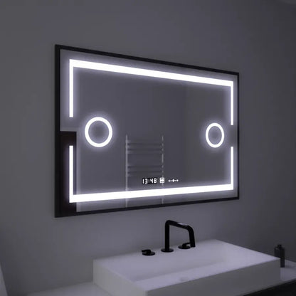 Oglinda LED Rectangulara, 120x80cm, Premium Senzor MotionGlow Marcello, Sistem Dezaburire, Ceas &amp; Termometru, Lupa Cosmetica, Dimabila